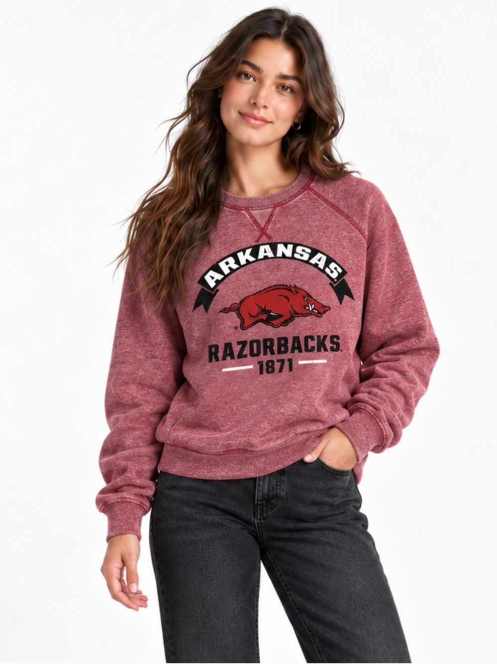 Arkansas Razorbacks Vintage Wash Crewneck Sweatshirt | Size Small